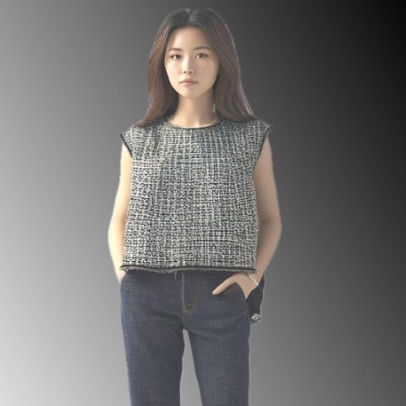 Max Studio Back Cream Tweed Raw Edging Extended Cap Sleeve Shell, Size X… - Picture 6 of 6